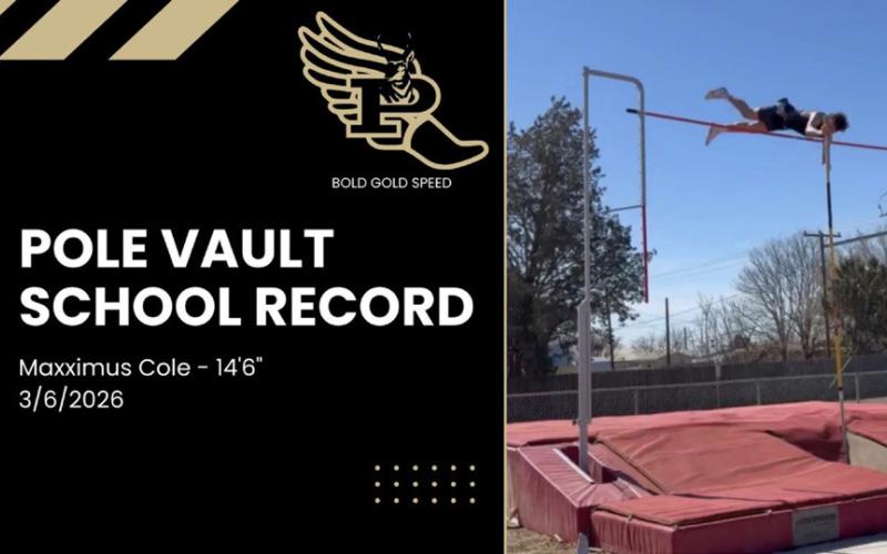 NEW HEIGHTS Post ISD senior Maxximus Cole set a new school record in pole vault Friday, March 6, at the Caprock Relays, with a height of 14’6”. FULL RESULTS, PAGE 6 | COURTESY IMAGE
