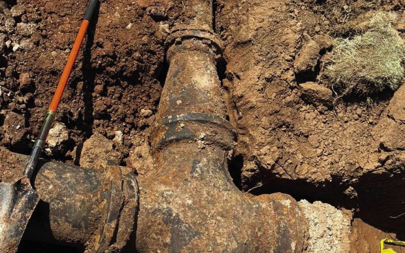 CROSS PIPE Tuesday, July 30, the City of Post was put on a Water Boil Notice (WBN) immediately after the sudden drop in water pressure due to a major waterline break depleting most of the water tank. In the photo, the large cross pipe section had to be replaced. | COURTESY PHOTO