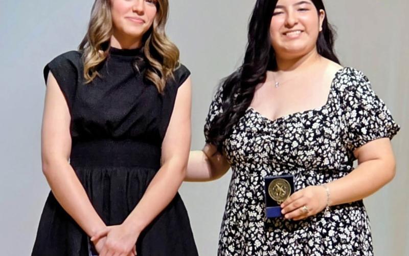 CREW AWARDS Landyn Rister, left, received the lighting award and Camila Bustos was recognized as stage manager. | COURTESY PHOTO