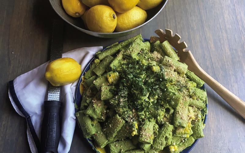 PESTO PASTA This creamy pesto pasta recipe makes a fantastic, light meal on its own, or as a side dish for a gameday barbeque. | ANGELA LARUE PHOTO