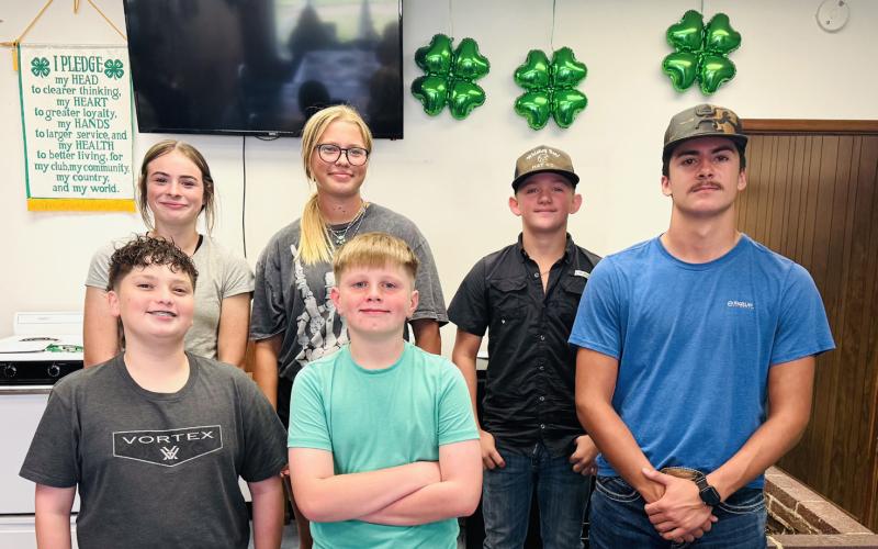 4-H LEADERSHIP Garza County 2025-26 4-H member leaders from front, left, Cooper Britton, Arron Brooks and Daniel Carrol. Back, left, Daveigh Gomez, Annabella Hayek and Kye Baker. | LACEY REITER PHOTO