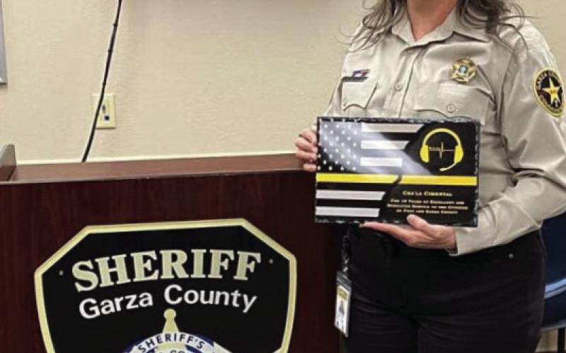 Garza County Sheriff Terry Morgan announced the promotion of Cha’La Cimental as Communications Supervisor. Cimental has been employed at the GCSO since January 2013 in dispatch. As a communications trainer, she has trained numerous dispatchers. Sheriff Morgan said, “Cha’La is the calm voice in the dark. She has worked very hard for this position.” Congratulations! Courtesy Photo