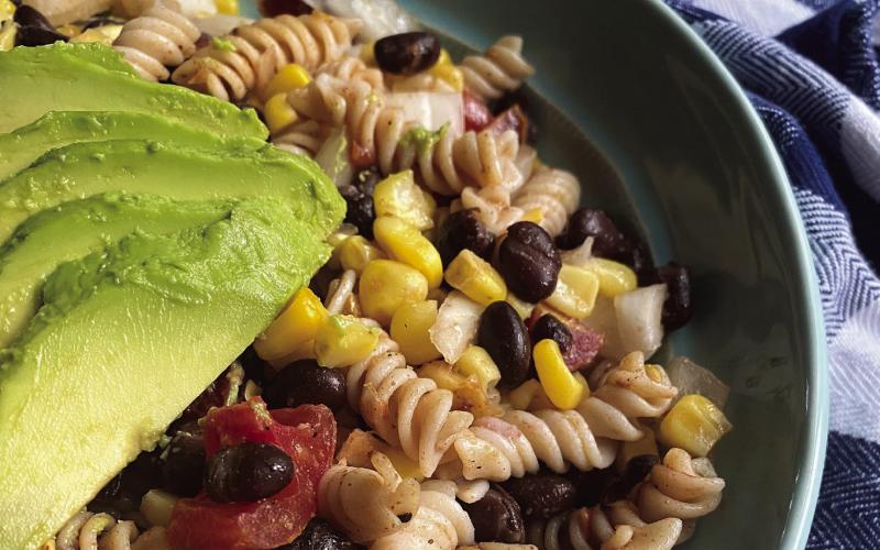 TEXAS PASTA SALAD A southwest pasta salad is vibrant with flavor that’s both satisfying and refreshing! Imagine tender pasta mingling with sweet corn, juicy black beans, and crunchy bell peppers, all tossed in a zesty, creamy dressing. It’s a quick and easy meal, perfect for a warm day, and is customizable. This dish is sure to tantalize your taste buds and provide a satisfying and delicious meal. | ANGELINA LARUE PHOTO