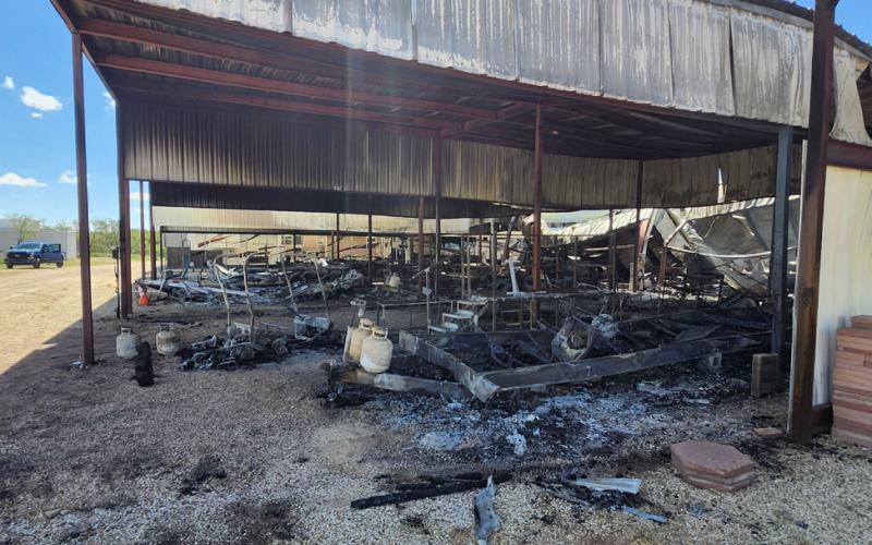 Fire departments dispatched out at approximately 2:15 a.m. Oct. 25 to Reeds RV Park. Post, Justiceburg and Snyder departments responded. Unofficially, the Texas Fire Marshals are considering it “undetermined” as the cause of the fire. Several structures were completely burned, but caused no injuries. | PAULA JACKSON PHOTO