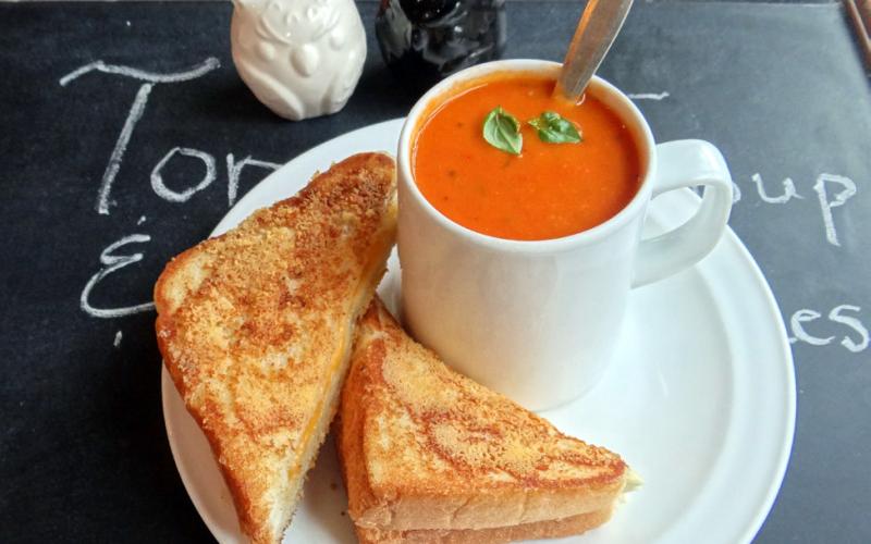 HOMEMADE TOMATO SOUP is cozy, flavorful and easy to make. Roasted tomatoes and caramelized onions give it a rich, comforting taste. Pair it with croutons or grilled cheese for a perfect fall meal. It’s simple, quick, and a true classic perfect for warming up on cooler days. | ANGELINA LARUE PHOTO