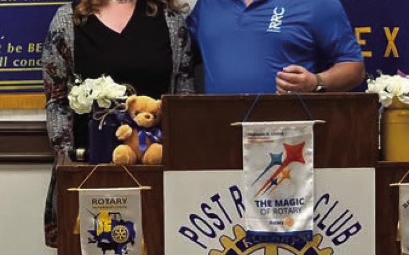 POST ROTARY CLUB Angela Dixon with the Perky Palette shared with the Post Rotary Club on Tuesday, April 15, the importance of the arts and how they can help children unwind and focus in school. Jesse Dixon then shared some of the challenges they are facing in getting the Garza Theater re-purposed and renewed to become functional again. | COURTESY PHOTO