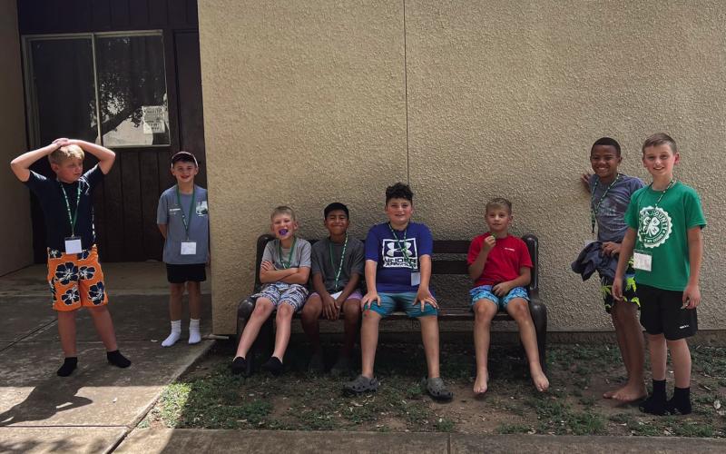 READY AND WAITING Garza County 4-H boys await their first activity after being dropped off Sunday for their week at Camp Brownwood. Pictured are Jonsey Belongia, Samuel Reiter, Rody Howard, Jose Narvez, Cooper Britton, Lane Nelson, EJ Webb, and Kellan Patton. | COURTESY PHOTO