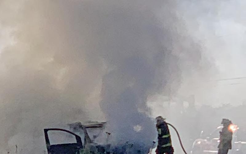 SATURDAY FIRE Officials halted traffic on busy U.S. 84 in Post Saturday evening while firefighteres put out a vehcile fire of unknown origin. Occupants of the vehicle were unharmed. | POST DISPATCH