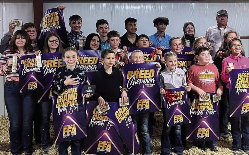 The Southland Stock Show was held on Saturday, Jan. 7, at the Southland Show Barn. Twenty-two students showed their animals that included cattle, goats, sheep, rabbits, and swine. Lunch followed in the Southland Cafeteria. See the show results on Page 8. Photo Provided