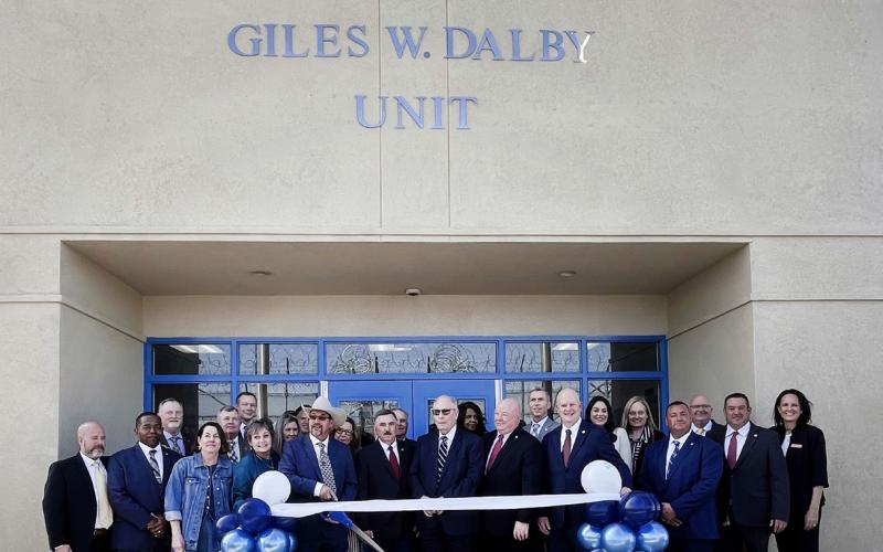 RIBBON FOR REOPENING TCDJ board members and special guests joined together Feb. 24 to cut the ribbon for reopening Post’s shuttered facility, marking a new chapter for the Giles W. Dalby Unit. | TDCJ PHOTO