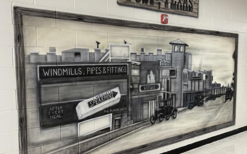 INSIDE THE FACILITY murals such as this one depict aspects of local history and life, such as the heritage of Post. The facility’s gym, for instance, features brightly colored representations of basketball figures. | TDCJ PHOTO