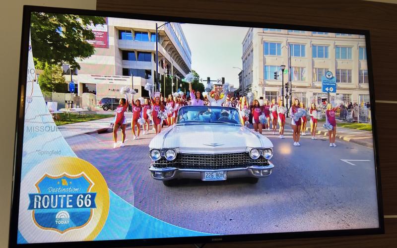 CLASSIC CADDY carried the Today Show cast the length of a football field to arrive at Springfield’s new Birthplace Plaza on Route 66. After being on hand for a close-up view of the filming, we retreated to the hotel in time to see ourselves on television. The segment is archived at https://www.today. com/video/see-al-roker-dylan-dreyer-laura-jarrett-in-springfield-missouri-262460485871