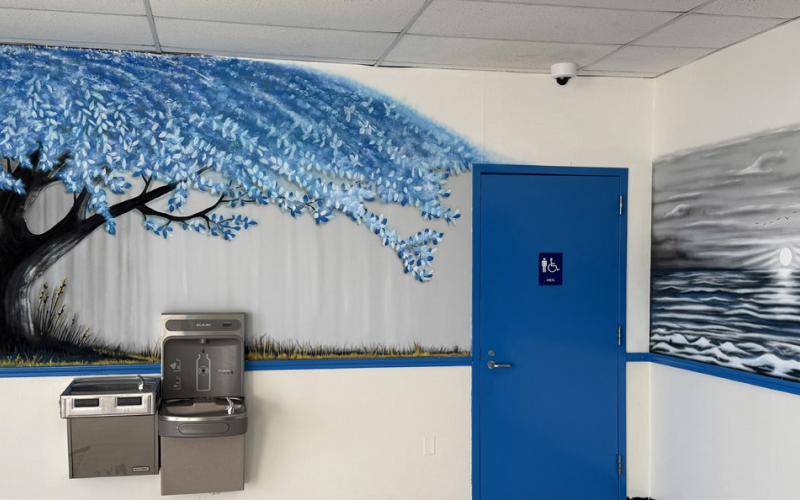 Murals painted by a Dalby Correctional Facility trustee brighten the entrance and visitation area, part of TDCJ’s efforts to create a more welcoming environment for individuals visiting the facility.