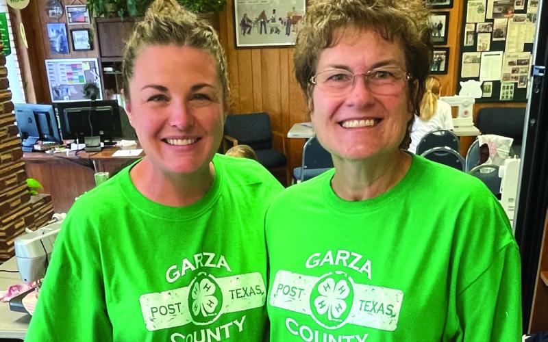 We found Xane Reiter, Garza County Family &amp; Community Health Agent, and Marcie Oden, 4-H Volunteer, busy at the Extension Office with a 4-H Community Service Project. This month they are sewing bibs for the nursing home. They have used donated material to cut out the bibs. Sixteen 4-H members gathered to complete the project. Other 4-H Volunteers included Barbara Palmer and Debbie Snead.