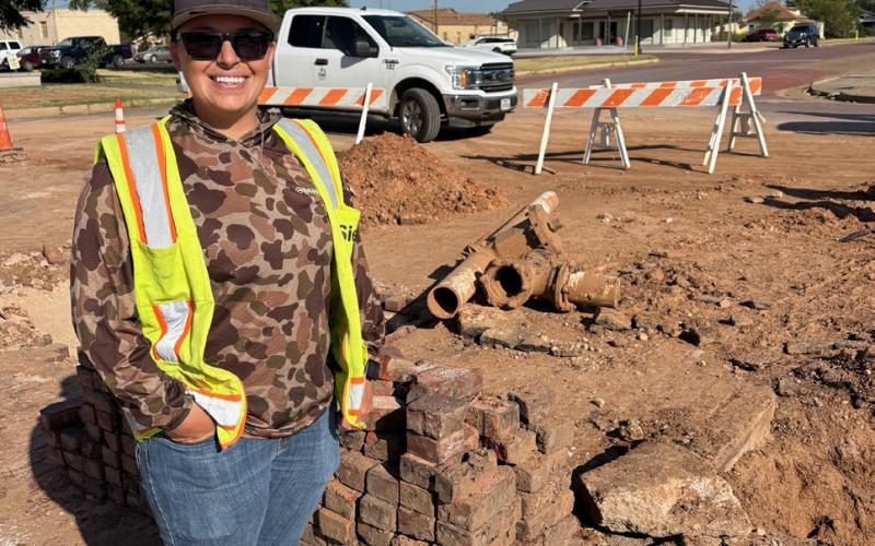 HISTORICAL BRICKS Sierra Hodge will be responsible for rebuilding Post’s historic brick Main Street after the city finishes replacing broken water lines. Hodge told the Dispatch that her father is a monument builder who constructed the rock at the baseball field, and that she learned her skills by watching him and is excited to restore the bricks in front of the courthouse. | PAULA JACKSON, POST DISPATCH