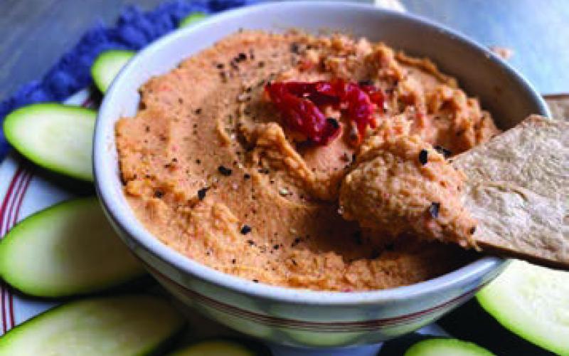 Red Pepper Hummus, a protein loaded bean dip