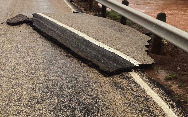 State Hwy. 207 north of Post was closed Thursday afternoon. TxDot worked to repair the highway where water had lifted the asphalt. Photo provided by Crosy Co. SO