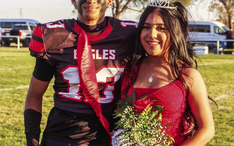KING AND QUEEN Zachary Grubbs and Jaleen Levario were crowned the Homecoming King and Queen during the halftime show at Southland’s varsity football game Friday, Sept. 27. | EMILY GORDON PHOTO