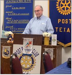 POST ROTARY Judge Lee Norman (Rotarian), shared history of Post and Garza County through historical articles from a collection in the book, ’40 Years of Lawlessness’ by Roger M. Pace. If you’re welcome to join the Rotary Club at noon every Tuesday. | ANNA GIBSON PHOTO