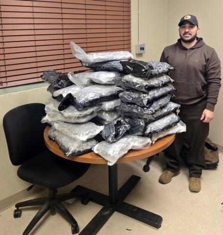 GARZA DRUG ARREST Deputy Mike Martinez took in more than 80 pounds of marijuana seized following a Dec. 13 traffic stop in Post, Texas, marking a significant drug bust for the Garza County Sheriff’s Office. | COURTESY PHOTO