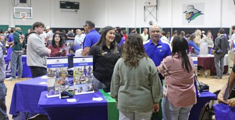 WESTERN TEXAS COLLEGE recruiters Isrell Lawson and Raúl Alcalá speak with prospective students at the 2024 College Fair. | COURTESY PHOTOS