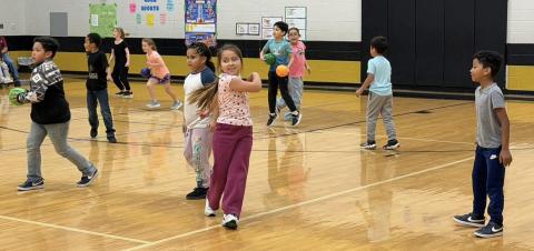 TEACHERS AND STUDENTS at Post Elementary School took part in a staff-versus-second-grade dodgeball game during the Kids Heart Challenge event. | COURTESY PHOTOS