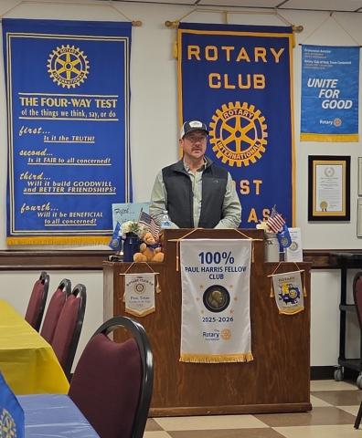 POST ROTARY At last week’s Post Rotary Club meeting today Post’s Jim Simpson talked with the organization about being raised and growing up, working, living in Post and technology advancements and roles he had in that field. | COURTESY PHOTO