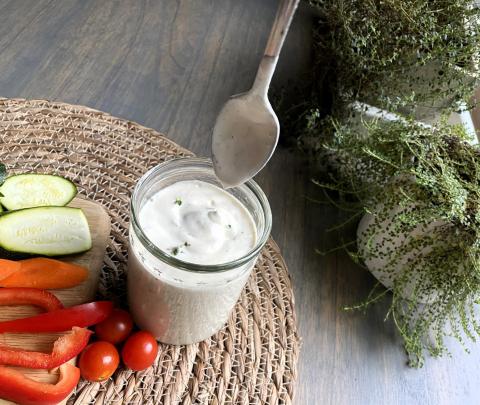 NON-DAIRY HERBY RANCH This dressing has a creamy taste of traditional ranch without dairy or animal products. Made from cashews, herbs and spices. This is a wholesome option for salads, veggies, potatoes, or as a dip. | ANGELINA LARUE PHOTO