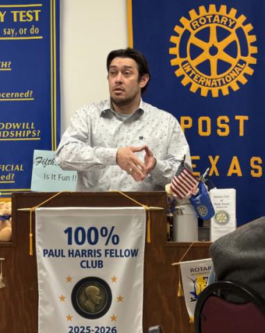 NEW CAREER Stephen Vanderpool, who joined the Farm Bureau office in Post in October after nearly 18 years in education, addresses the Rotary Club about his career transition to insurance. | POST DISPATCH