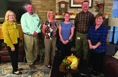 Left to Right President Marsha Norman, Haydon Walters- Elem Principal, Cassie Petty-PISD Superintendent, Middle School Principal-Kaitlin Jeffery, Post High School Principal Kent Price and Mary Ann Wright.
