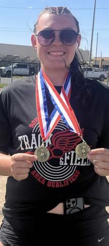 AREA CHAMPION Southland’s Audrey Lee earned the area championship in both the shot put and discus, qualifying for the 1A Region 1 track meet. | COURTESY PHOTO
