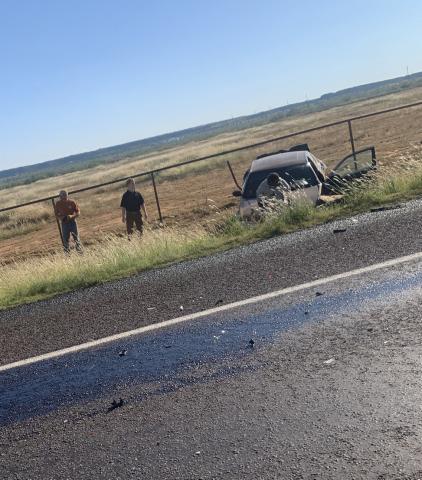 Just down the caprock, eastbound on 84, a two-vehicle accident occurred Sept. 23, resulting in one vehicle in the ditch facing north and the other stopped on the road. At the time of this publication, Sheriff Michael Isbell had no details to share. | STAFF PHOTO