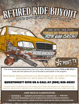 Post launches junk vehicle abatement campaign with $100 buyback incentive