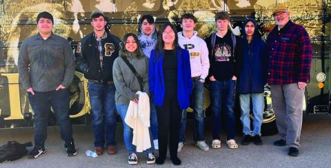 Competing at regional competition this past weekend back row left to right are Angel DeLuna, Steve Gonzales, Gabe Perez, Max Cole, Kaden Mock, Samuel Hernandez. And Band Director Ara Rathbu. Front row, Abee Guevera and Kaitlyn Ferguson. Photo Provided