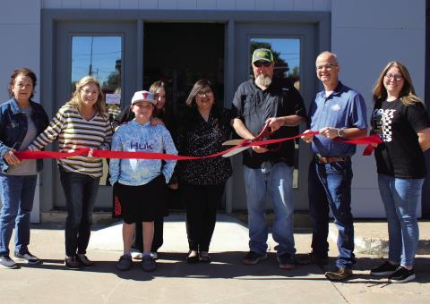 RIBBONCUTTING Post Area Chamber of Commerce ribbon cutting at the Bait Shop included Linda Alaniz, Susan McDonald, the Britton family - Dakota, Caycee, Raquel, and Randy cutting the ribbon, Clay Miller and Ashley Hawkins., STAFF PHOTO