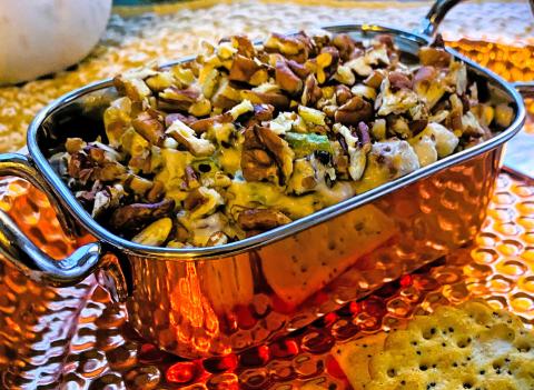 CHEESE BALL DIP This creamy, savory cheese spread with toasted pecans, scallions, and olives is perfect for pairing with crackers, veggies, or a fresh bread bowl. | ANGELINA LARUE PHOTO