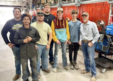 SPARKS & SKILLS Post High School welding students and adjunct professor Perry Smith visited the South Plains College welding program, where they gained hands-on experience with carbon arc cutting. | COURTESY PHOTO