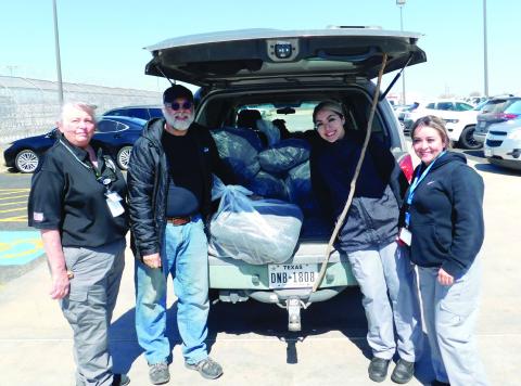 The Dalby Correctional Facility is proud to continue its partnership with the Post Animal Refuge Center. The facility is able to recycle the use of gently used blankets by donating them to the animals at the center. Pictured with PARC representative Rick Jones are Dalby Security Officers Virginia Leake, Aisha Walls and Soila Gonzales. Photo Provided
