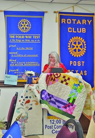 POST ROTARY Kyle Walkup of Walkup’s Point shared about her business and recent projects, highlighting her love for quilting. She said creativity is not only a way to make something beautiful, but also a way to nourish the spirit and soul. Walkup expressed how everything they do at Walkups Point allows them to share that creativity with the community and reflect the love behind everything they do. | COURTESY PHOTO