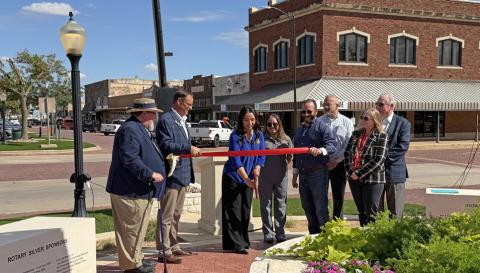 RIBBON CUTTING Post Rotary Club members and community leaders participated in a ribbon-cutting ceremony Monday, Oct. 5, to celebrate the dedication of the club’s Centennial Clock in downtown Post. | STEPHANIE ALLEN