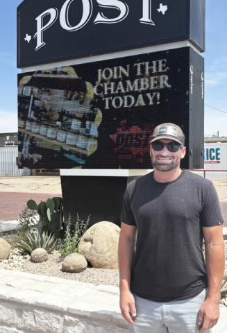 WEST TEXAS WELCOME Jace Pollard, above, landscaped the area around the Post welcome sign, where native Texas plants, drought-tolerant landscaping and locally sourced Garza County stone create a welcoming gateway to the community. | COURTESY PHOTO