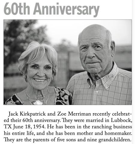 FROM THE ARCHIVES Jack G. Kirkpatrick and his wife, Zoe, who died in 2019, were pictured in the Post Dispatch on the occasion of their 60th anniversary, in July 2025. | POST DISPATCH
