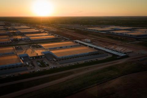 BIG DATA The sun sets behind the Stargate data center on May 2, 2026, in Abilene. | JON SHAPLEY FOR THE TEXAS TRIBUNE