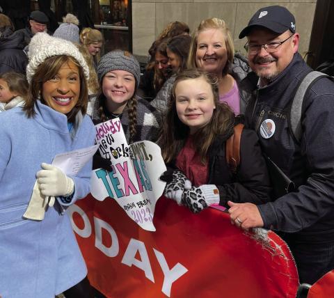 Visiting New York City during spring break one is required to visit the Today Show. City Manager Rhett Parker and his family made an appearance complete with a creative sign from Post Texas. Co-Host Hoda Kotb is pictured with Jayden, Adyson, Stacy and Rhett Parker. Photo Provided