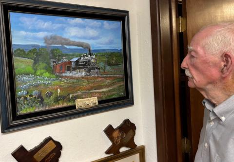 REMINISCING An oil painting reminds Preston Poole of a good youthful adventure before he decided to become an attorney. | PAULA JACKSON PHOTO