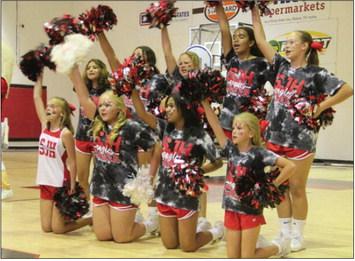 Cheering on the Southland Jr. High Eagles are first row, Riley McMahan, Ashlyn Wood, Jalysa Ward and Laramie Moore. Second row, Laticia Zuniga, Natalie Rodriguez, Brooklyn Hyndman, Katelyn Whitlow, and Kinley Moncrief. Addyson Valdez was unavailable for the photo. #AllSouthAllIn