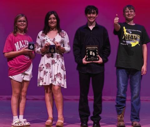 ONE ACT HONORS Post Middle School was the host of district 5-2A One Act Play contest. The Post crew performed Peter and Wendy. The crew brought away four awards. Kenley Hannaway won Honorable Mention All-Star Cast, Khloe Smith was included in the All-Star Cast, Zackary Gonzales was honored as Best Performer, and Luke Holcomb was on the All-Star Technical Crew. | COURTESY PHOTO