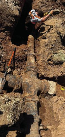 CROSS PIPE Tuesday, July 30, the City of Post was put on a Water Boil Notice (WBN) immediately after the sudden drop in water pressure due to a major waterline break depleting most of the water tank. In the photo, the large cross pipe section had to be replaced. | COURTESY PHOTO