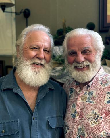 POLK BROTHERS Chip Polk (left) and his brother Glenn pause for a moment after a full tour of the Ragtown Gospel Theater and conversation about the upcoming Elvis tribute show. “We are starting to resemble The Muppets,” they said, “and we are okay with that.” | PAULA JACKSON PHOTO