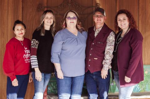 Garza County Animal Hospital honors first retiree. From left to right are Ana Maria Phillips, Cheynne Brooks, Lee Ann Ray, Dr. Kerry Wink, and Kristi Wink.